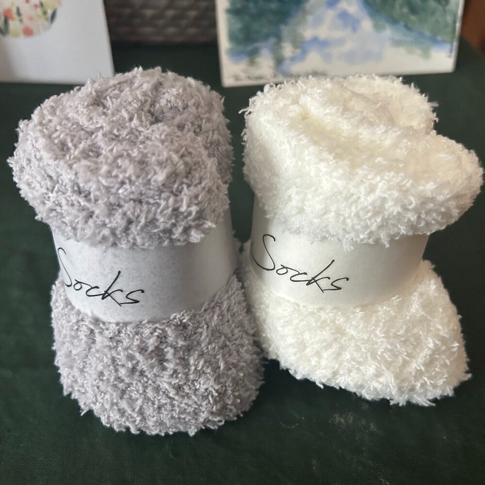 New Fuzzy Socks Cottagecore One Size Grey + Cream Duo Gift Ready!